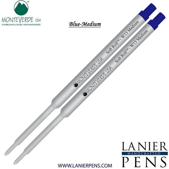Lanier Combo Pack - 2 Pack - Monteverde Soft Roll Ballpoint W13 Paste Ink Refill Compatible with most Waterman Style Ballpoint Pens - Blue (Medium Tip 0.7mm)