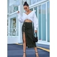 thumbnail image 6 of Womens Casual Slit Denim Midi Jean Skirt Stretch High Waist Frayed Button Up Black XS, 6 of 8