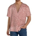 thumbnail image 3 of Vsdgher Rose Gold Pink Glitter Print Men's Wrinkle Free Untucked Cuban Shirt Business Casual Button Down Shirts Short Sleeve Shirt, 3 of 7