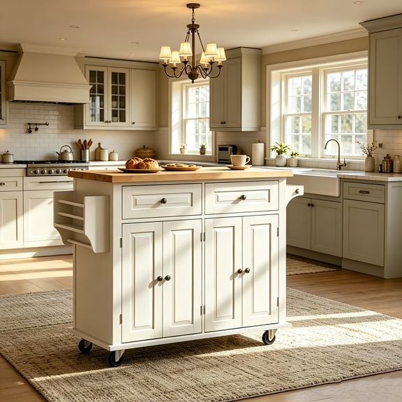 AUU Modern Kitchen Island Cart – Portable Kitchen Island Table and Storage Cart for Kitchen Organization
