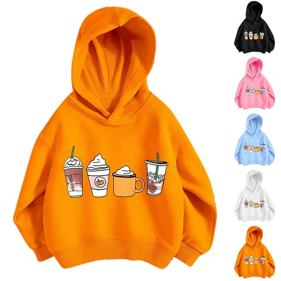 Abtuhar Fall Hooded Sweatshirt for Children Crew Neck Print Loose Outer Pullover Top Set