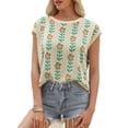 thumbnail image 3 of Cap Sleeve Flower Print Women Casual Knit Crop Tops Sweater Vest, 3 of 6