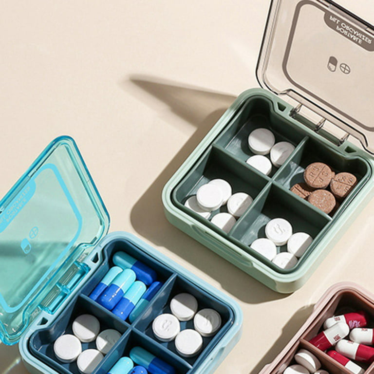 TecQach Small Pill Box 4 pcs,Cute Travel Pill Organizer Case Mini Tiny  Clear Plastic Storage Containers Portable for Pocket Purse