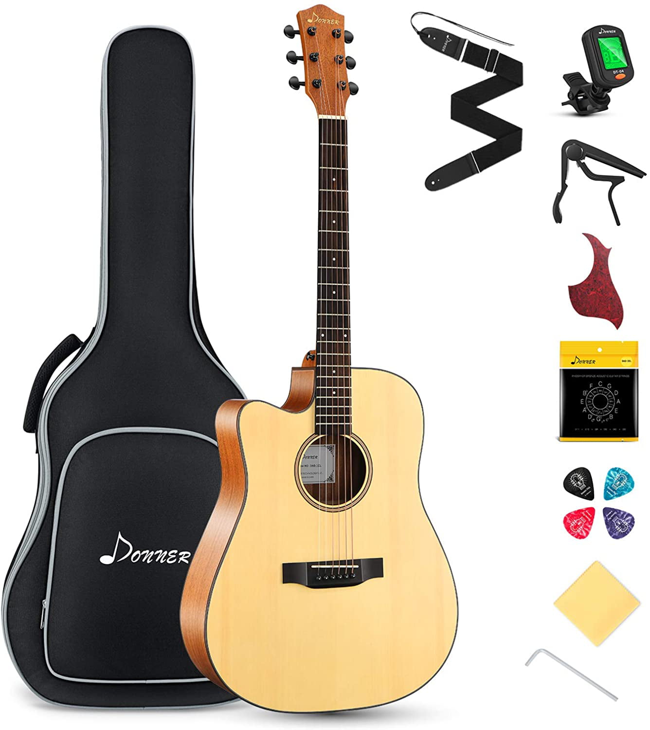 Gig Bag, Strap, Pick all accessories Acoustic Electric Guitar,41 Inch Professional Cutaway Full-size Dreadnought Folk Beginner Kit Top Spruce 6 Metal Strings with Guitarra Bundle 