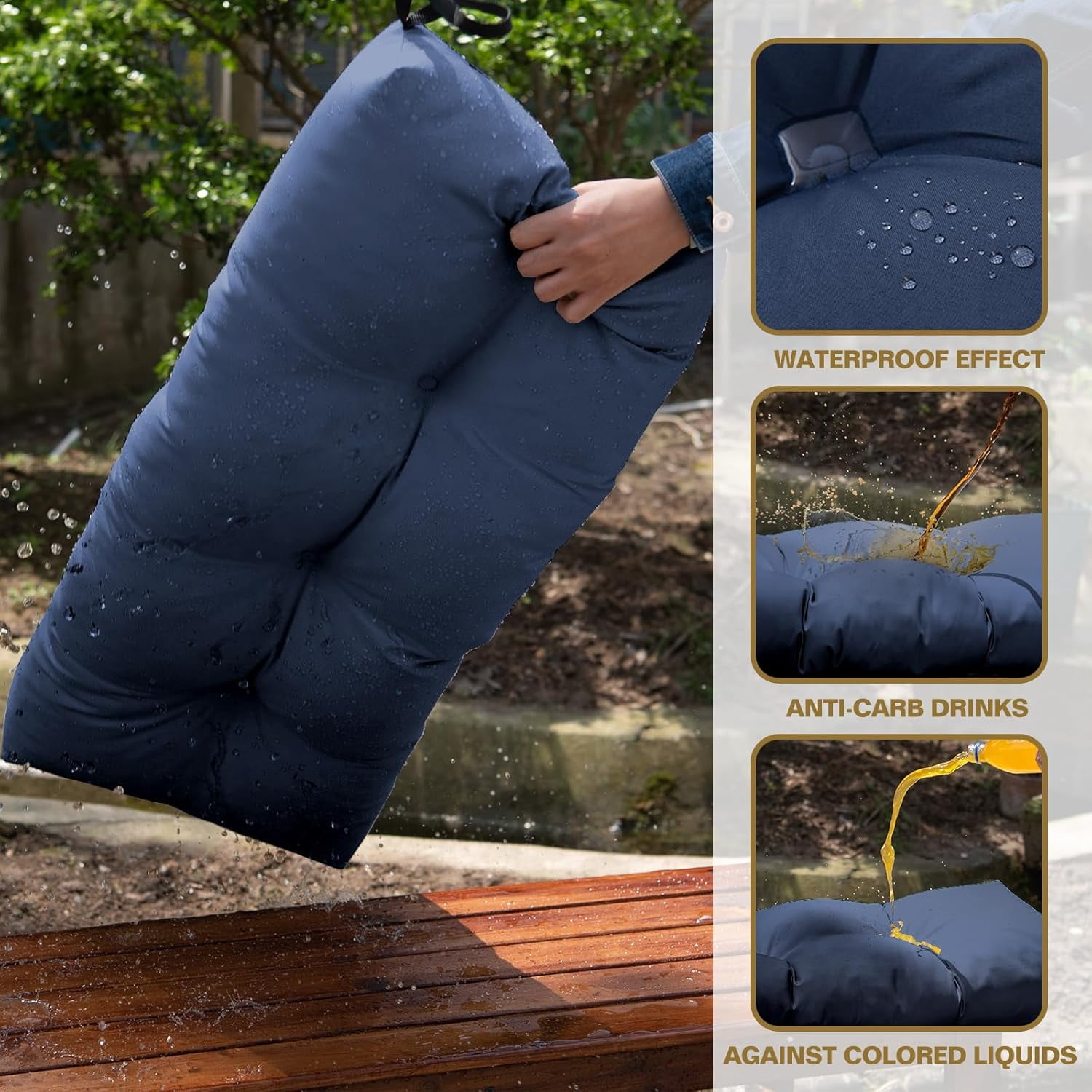 Galenzoov 36×14 Outdoor Bench Cushion, Blue Shredded Memory Foam, Waterproof Fade Resistant Patio Furniture Cushion, Indigo