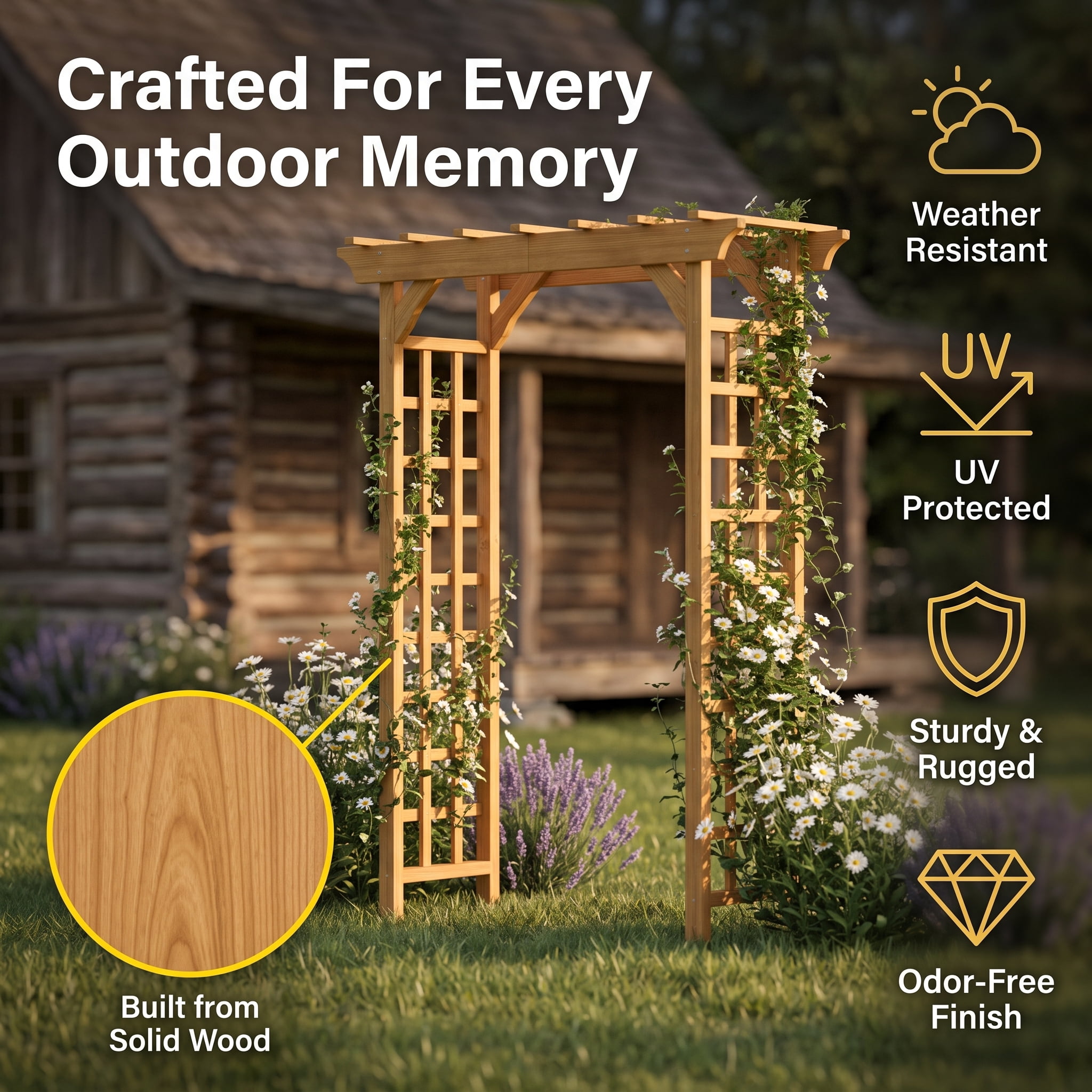 Wooden Garden Arbor with Lattice Trellis Pergola Top Outdoor Wedding Backdrop Plant Climbing Support