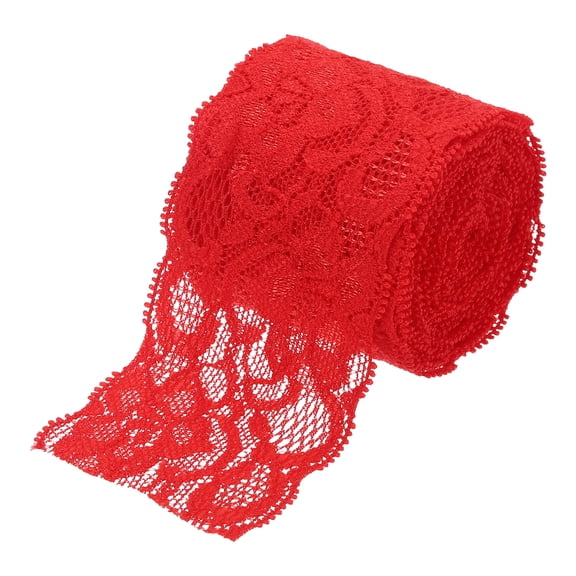 Uxcell Lace Trim 5 Yards 2 inch Flower Elastic Lace Ribbons for Craft Gift Package Decoration Wedding Headbands Red