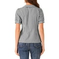 thumbnail image 3 of INSPIRE CHIC Mother's Day Women's Plaid Shirt Peter Pan Collar Puff Short Sleeve Gingham Button Down Blouse M Black, 3 of 5
