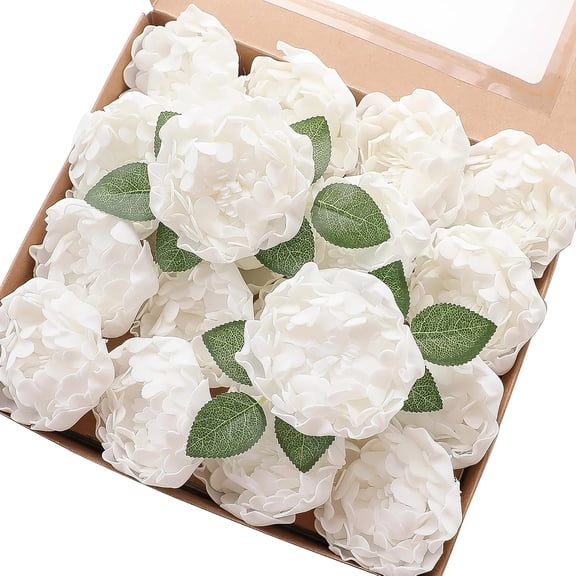 16 Pcs White Artificial Peonies, Foam Flowers with Flexible Stems, Realistic Peony Wedding Decorations, Lifelike Faux Blooms for Home Decor, DIY Crafting