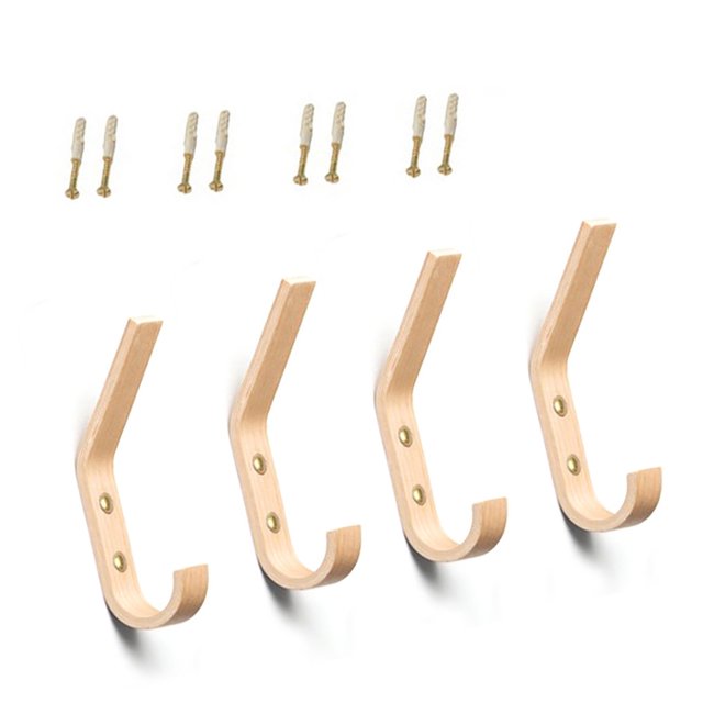 Ganchos De Decoración De Pared De Madera Gancho De Abrigo Multifuncional Colgador De Ropa Duradero Montado En La Pared Gancho De Abrigo De Madera Natural De Carga De Moda 4 Uds. Minnieouse HA017032-00