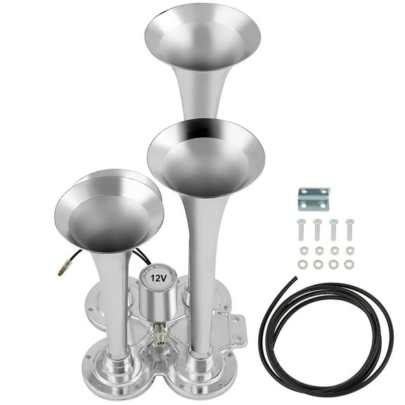 CCIYU Train Air Horn for Truck Car, Super Loud 4 Trumpets Chrome Easy to Install for Replacement for Train Car Truck Boat RV Air Horn