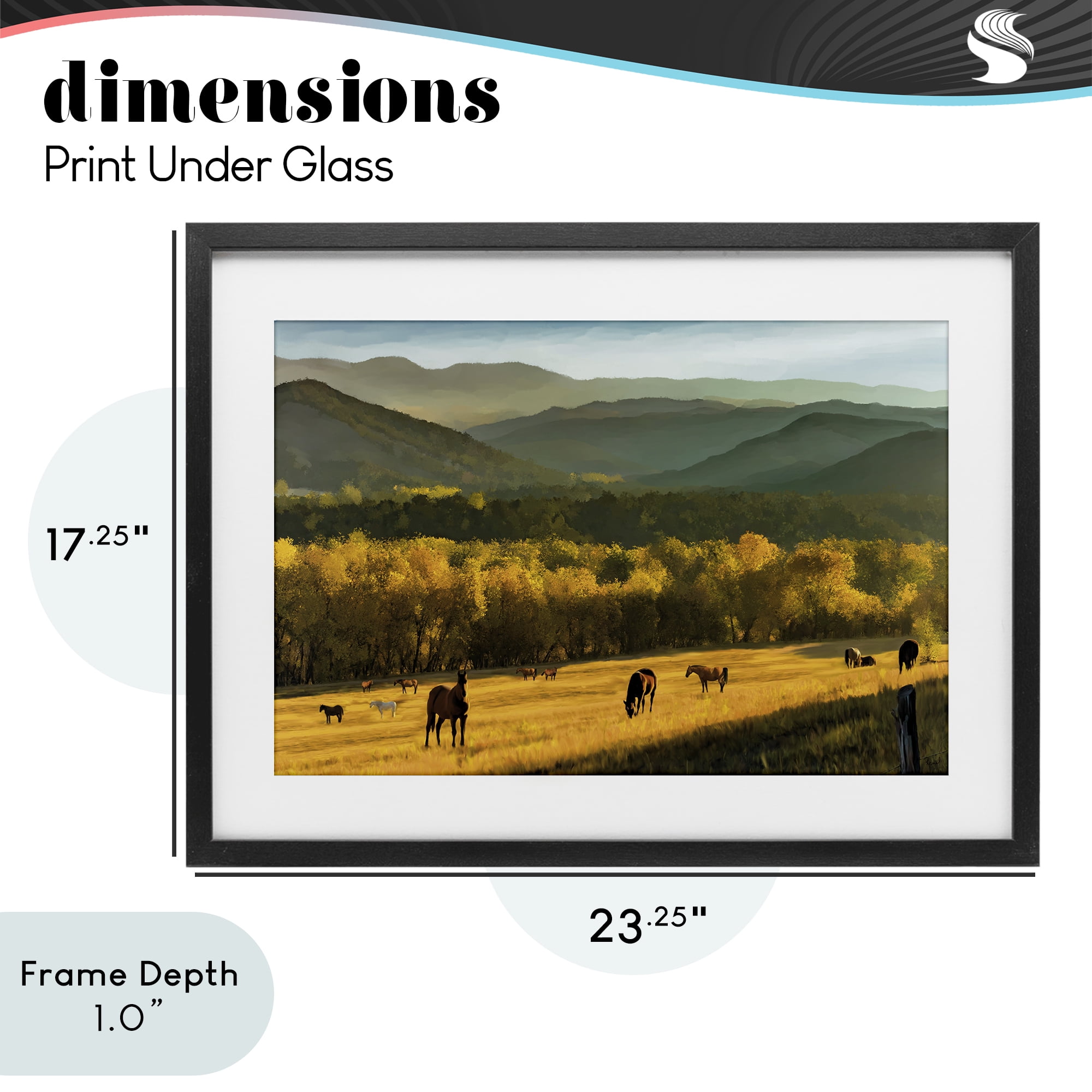 Stupell Industries Grazing Horses in Valley Black Framed Print Under Glass, design by Renel Peters