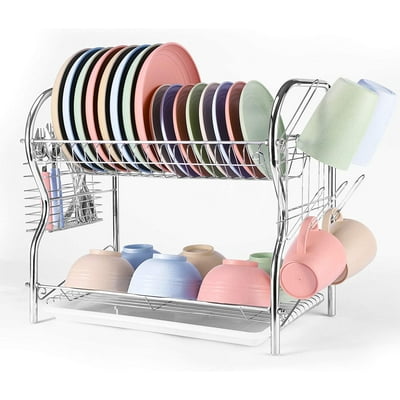 Glotoch 2 Tier Dish Drying Rack Chrome 2021 Upgraded Rust Proof w Sturdy Base Utensil Cup Holder Dish Draining Tray 16.5x15x9.5 in Nepal at NPR