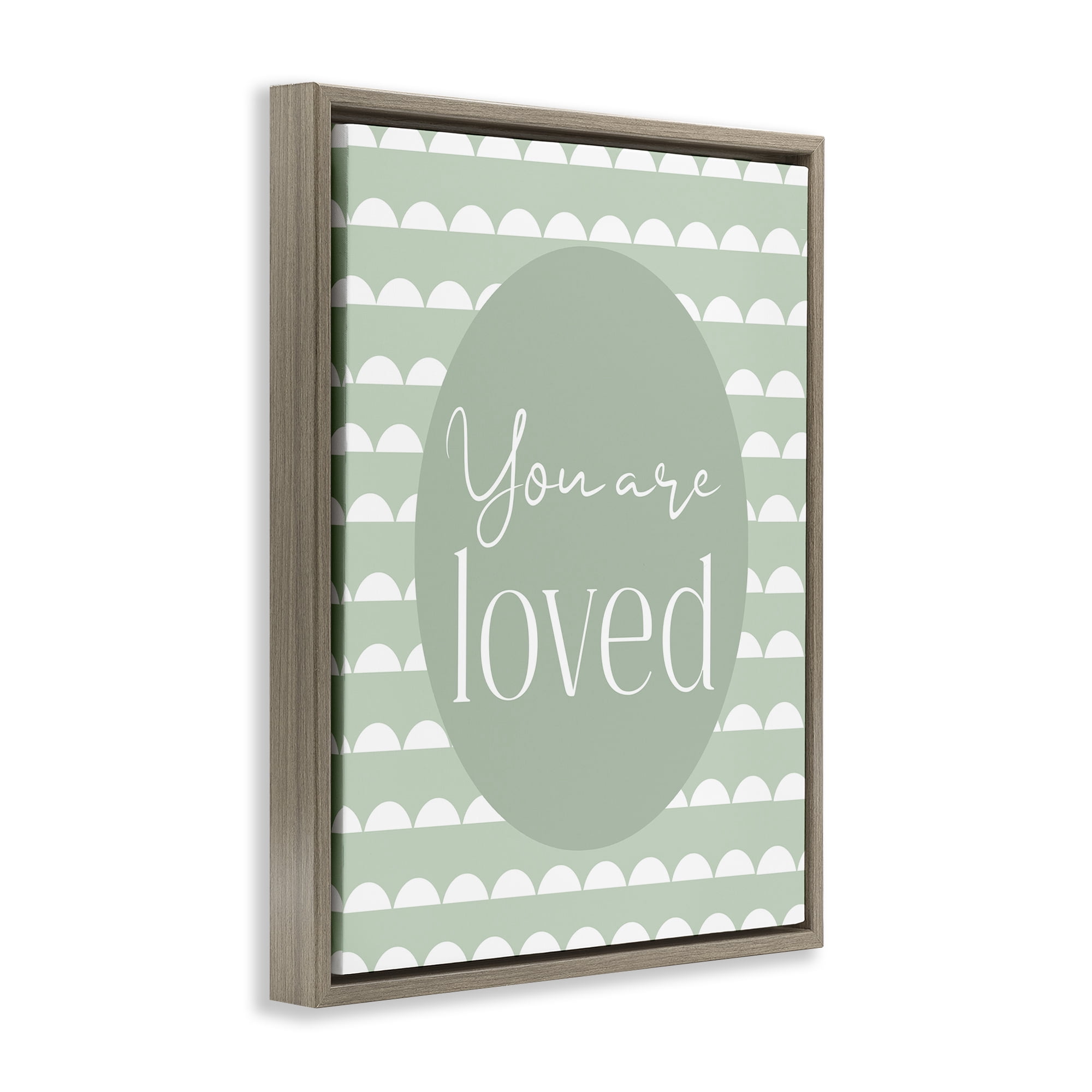 Stupell Industries You Are Loved Light Green Brown Framed Floater Canvas Wall Art, design by Christine Simpson Art