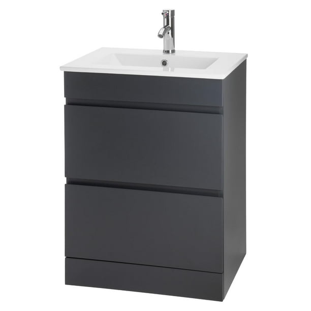 Gabinete Para Baño KingsHouse Mueble Lavamanos Ovalín Monomando 2 Cajones Organizador Fibra de Madera MDF gris