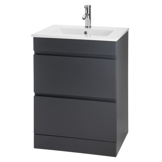 Gabinete Para Baño KingsHouse Mueble Lavamanos Ovalín Monomando 2 Cajones Organizador Fibra de Madera MDF gris