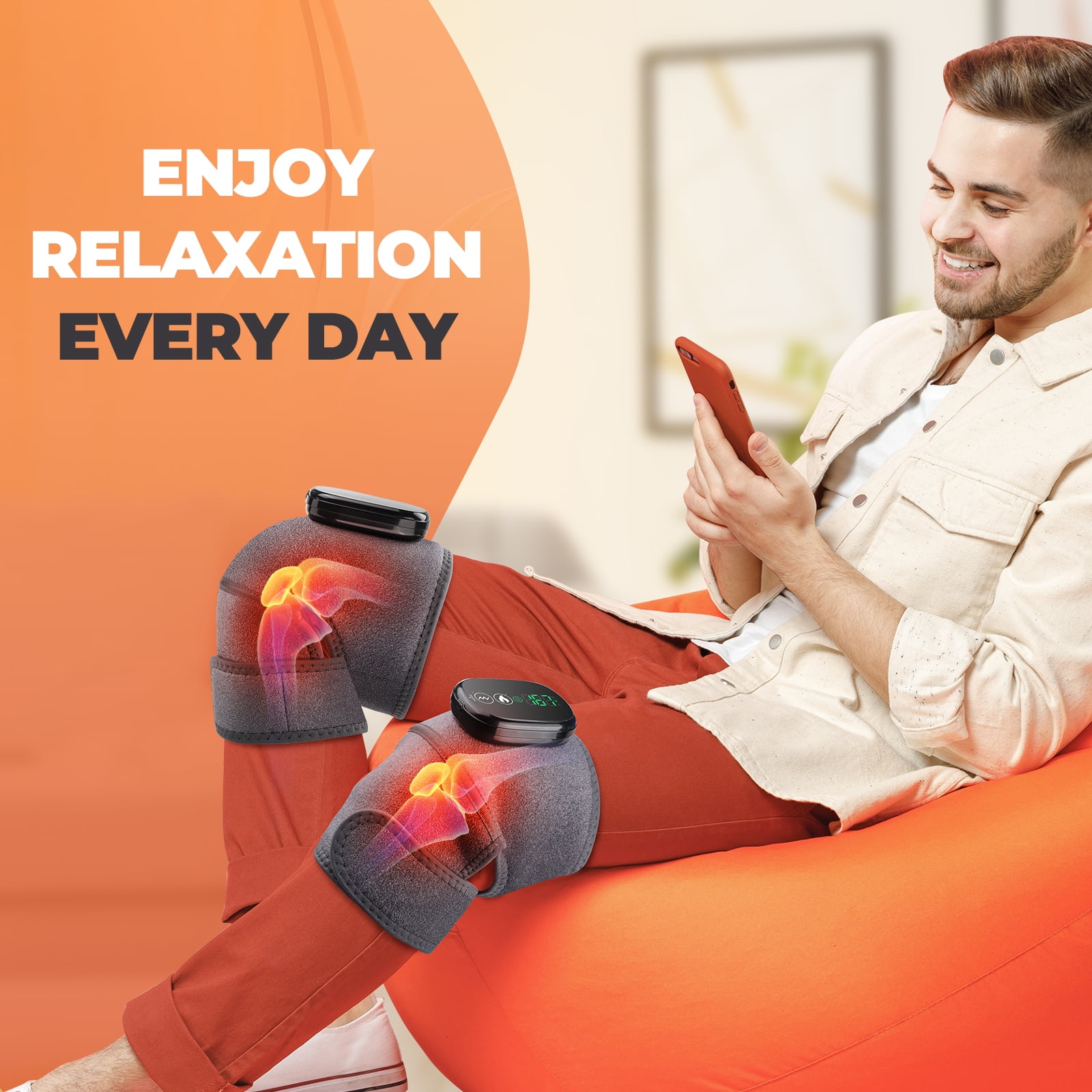 Cordless Knee Massager with Heated Vibration ,Heated Shoulder Knee Brace Wrap for Relax, Eletric Knee Heating Pad for Men Women,Heating Pad for Shoulder Knee 3 Adjustable Vibrations and Heating Modes