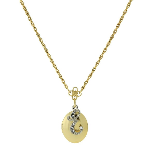 1928 Jewelry Women's Gold And Silver Tone Crystal Initial "E" Locket Necklace, 16"   3" Extender