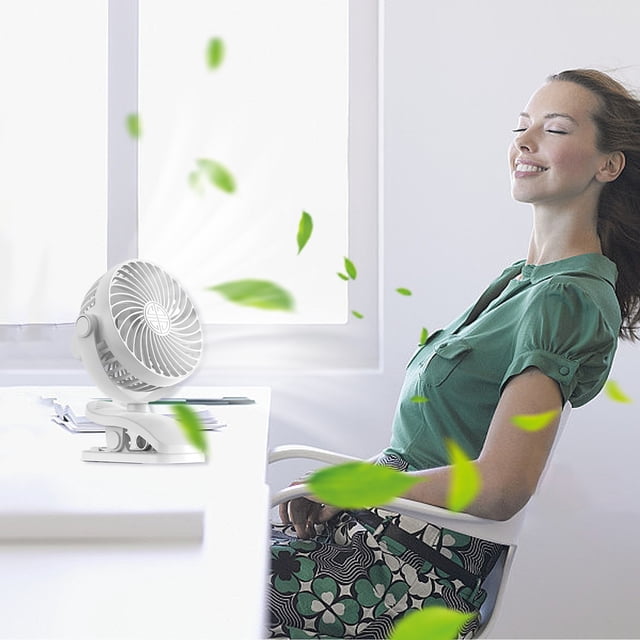Ventilateur de Table Oscillant Portable Silencieux / Inclinaison Réglable à 720 Degrés / 3 Vitesses / Alimenté par USB / Design Compact / Utilisation sur Bureau avec Pince et Poussette / Blanc/vert/bleu/rose / Léger 191 g / Idéal