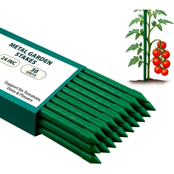 Garden Stakes 24 Inch Pack of 30, Plastic Coated Metal Plant Stakes, Plant Support Sticks for Tomato, Climbing Plants, DIY Garden Trellis