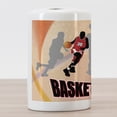 thumbnail image 3 of Basketball Ceramic Toothbrush Holder, Basketball Action Players on Abstract Background Classical Poster Style Print, Versatile Countertop for Bathroom, 4.5" X 2.7", Orange Black, by Ambesonne, 3 of 4