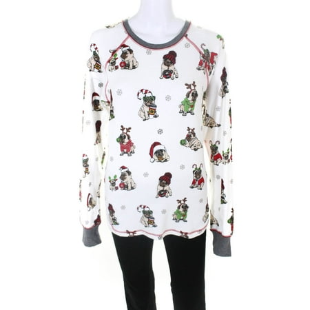 

PJ Salvage Womens Long Sleeve Dog Holiday Graphic Sleepshirt Ivory Size S