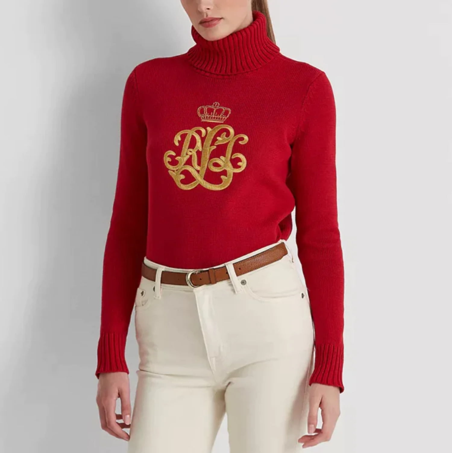 Ralph Lauren Red Ribbed Turtleneck Sweater New With Tags Womens Size Medium  Logo