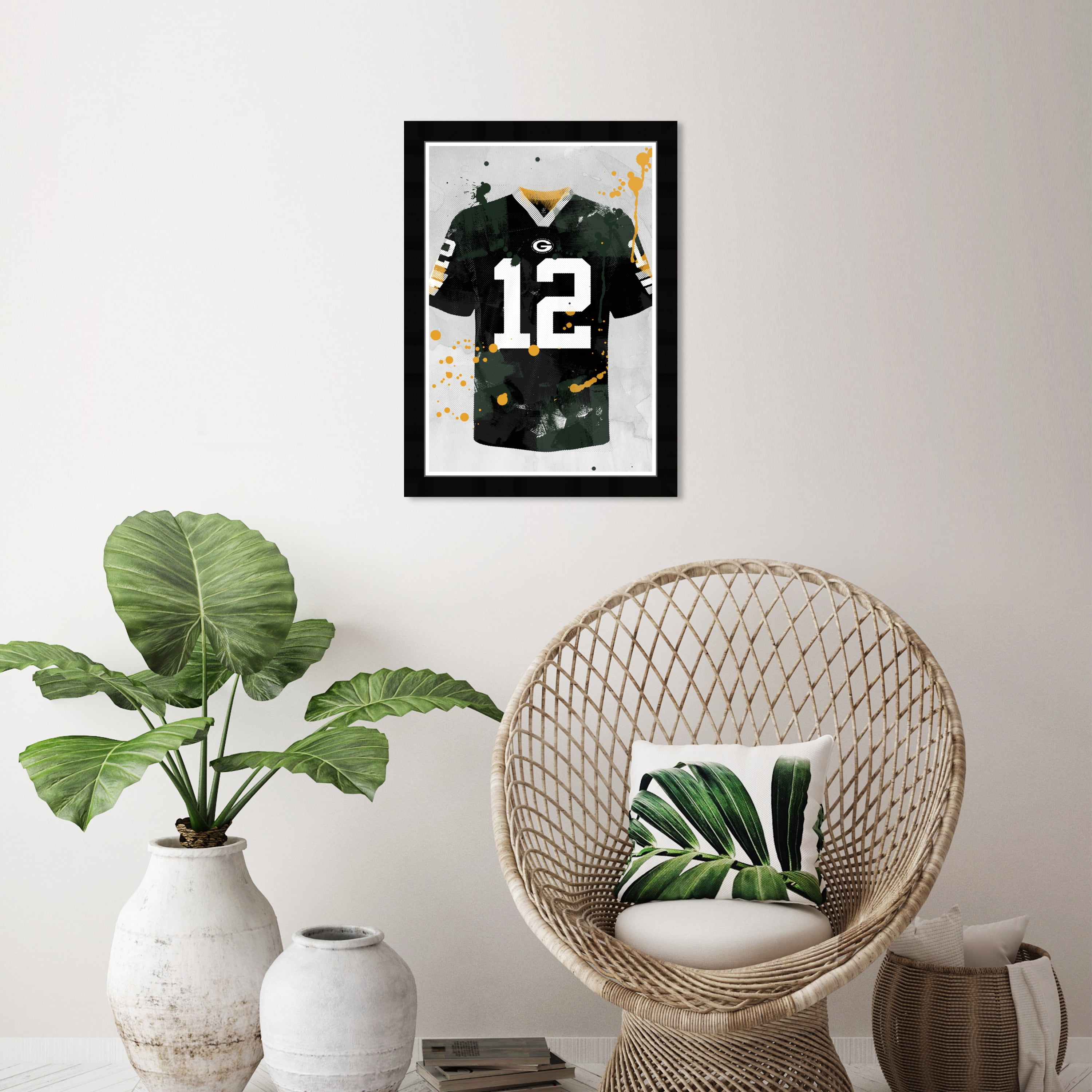 Wynwood Studio Prints Football Green Jersey Splatter Fashion and Glam Clothes Wall Art Canvas Print Black Mustard 13x19