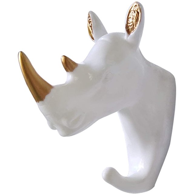 Gancho con forma de animal, ganchos para abrigos, llavero de pared, exquisito gancho decorativo para ropa, sombreros, batas de baño, toallas (tamaño: rinoceronte, color: oro blanco)