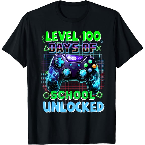 Level 100 Days of School Unlocked Funny Video Games Boy Kids T-Shirt- American fashion hot selling casual retro high quality 100% cotton T-shirt 1 piece