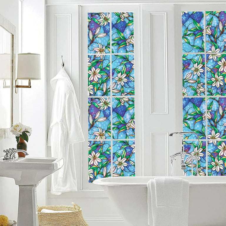 Adhesive-free stained glass stickers Decorative Privacy Window Film Flower  Print Stained Glass Sticker Window Decals