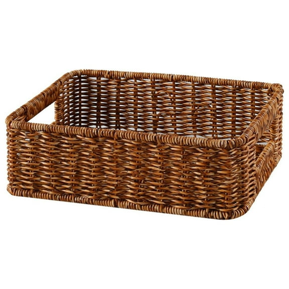 Storage Basket Organizer Display Storage Picnic Basket Rectangular Food Serving Platter Serving Tray for Cosmetics Coffee Sundries Pastries dark brown M