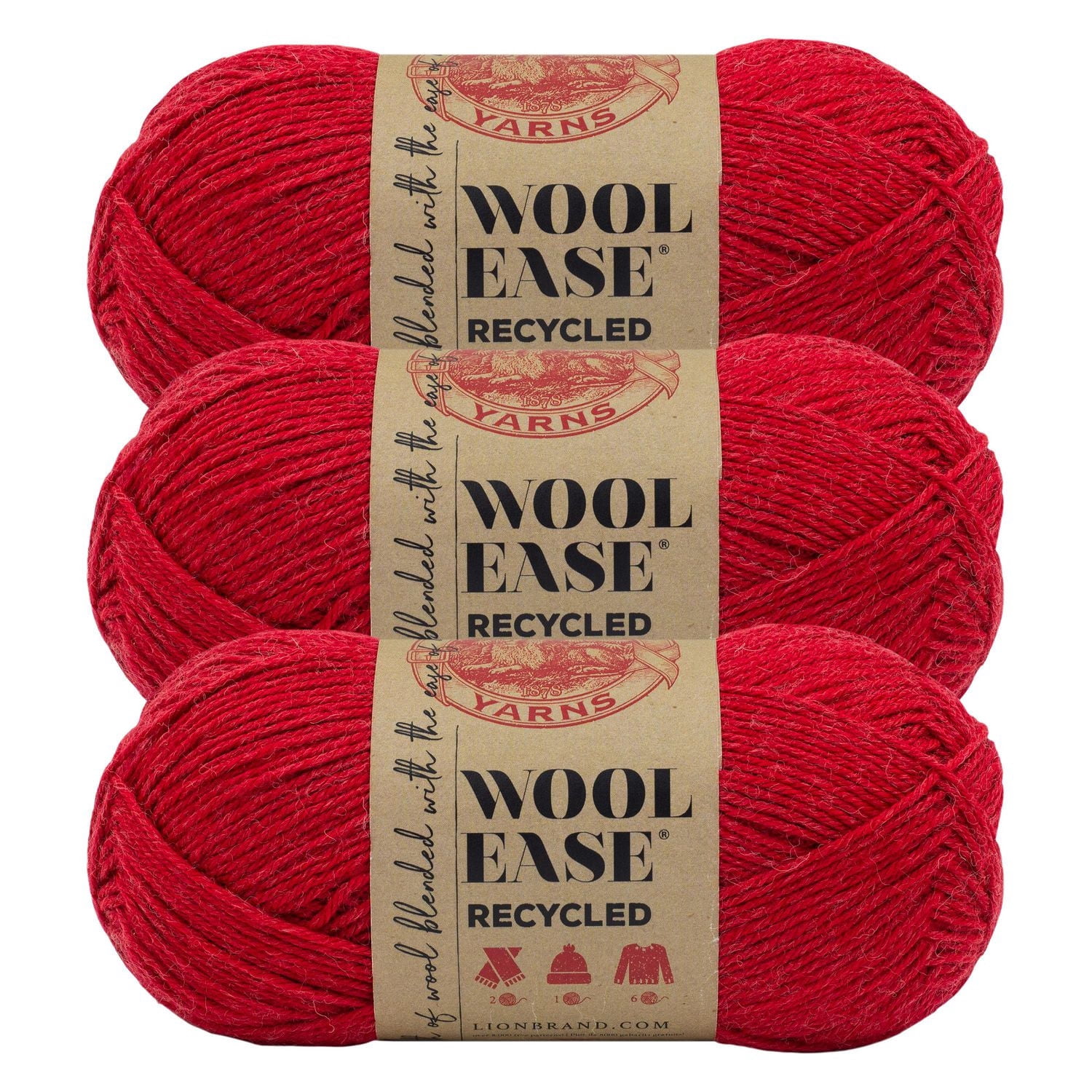 Lion Brand Wool-Ease Recyclé Charbon Laine Acrylique Moyen 3 Paquet