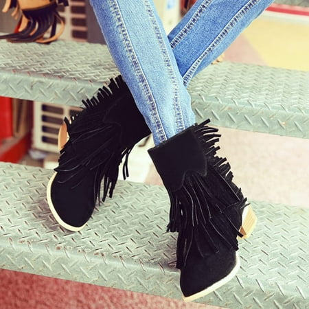 

Qiaocaity Women Shoes on Clearance Women s Vintage Tassels Up Short Boots Midheel Boots Shoes Cowboy Boots Modern Western Cowboy Distressed Boot Black 36