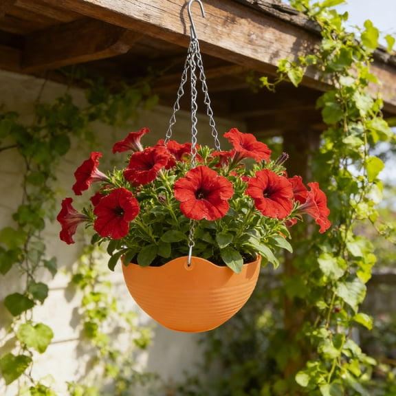 Self Watering Hanging Planter With Drainage Holes, Plastic Pot And Metal Chain, Indoor Or Outdoor Garden Container, Colorful Design, Prevent Overwatering, Balcony Porch Window Herb Flower Pot