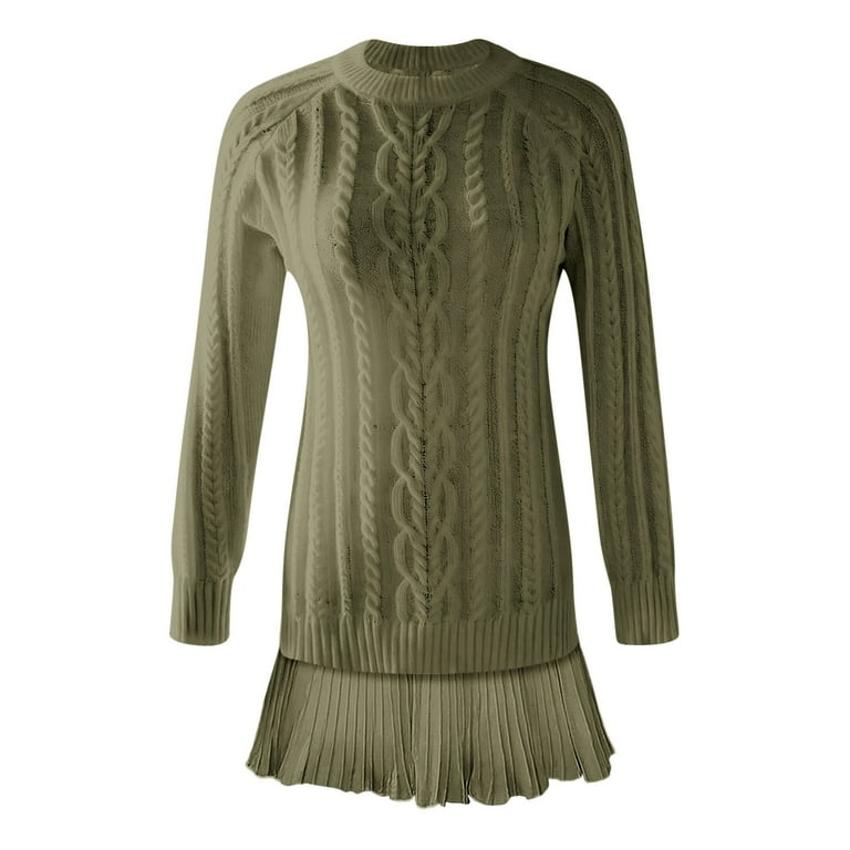 women crewneck cable knit sweater mini dress Saodimallsu Womens Fit and Flare Mini Sweater Dress Puff Long Sleeve Cable  Knit Crewneck Dressy A Line Short Dresses Army Green at Amazon Women's  Clothing store