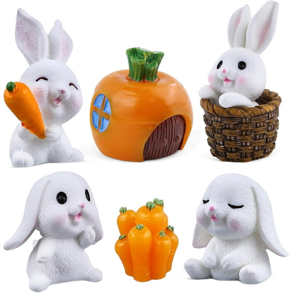 Rabbit Fairy Garden Accessories Kit - DIY Micro Landscape Ornaments for Easter Bunny Decor, Terrarium Decor, Miniatures, Cake Topper, 14 Pieces