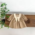 thumbnail image 2 of Odeerbi Toddler Girls Cotton Peter Pan Collar Dress Retro Court Style Princess Dress College Style Loose Bow Long Sleeve Round Neck Knee Length Dress Khaki, 2 of 9