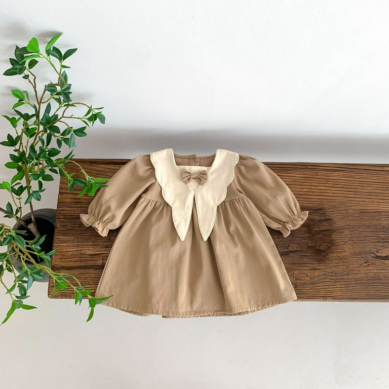 Baby Girl Fall Dresses Girls' College Style Princess Loose Bow Long Sleeved  Round Neck Knee Length Dress New Long Sleeve Round Neck Knee-High Dress  Khaki 73 - Walmart.com