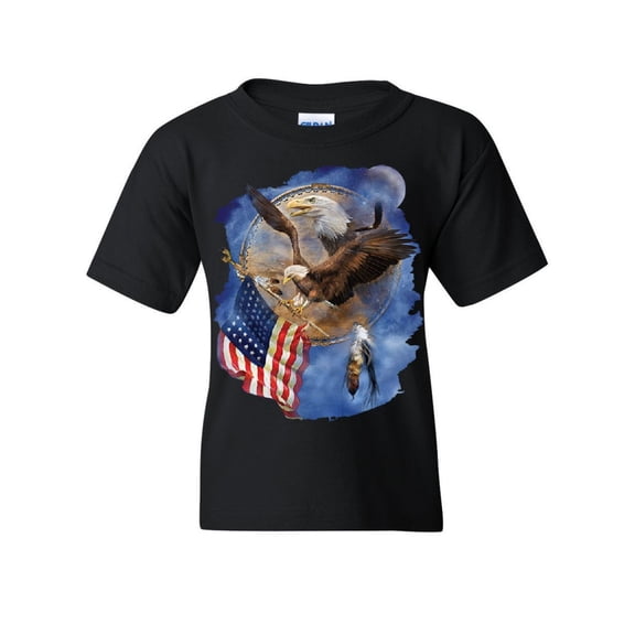 Tee Hunt American Bald Eagle Holding a Flag Youth T-Shirt Patriot Dreamcatcher Kids Tee