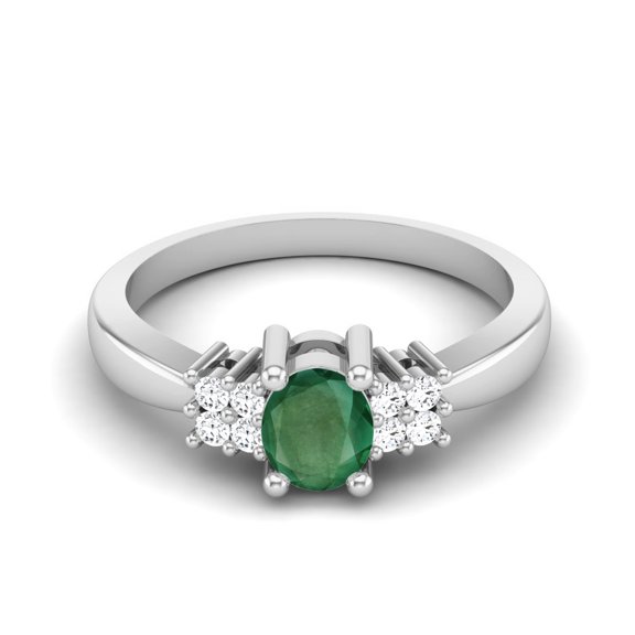 Mooneye 5X4 mm Oval Natural Emerald 925 Sterling Silver Solitaire Women Wedding Bridal Ring