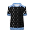 thumbnail image 5 of Pxxlle Waffle Shirts for Women Fashion Polka Dot Graphic Tees Plus Size Lapel Patchwork Shirt Summer Casual Short Sleeve Tops Black XL, 5 of 6