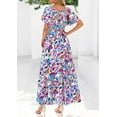 thumbnail image 3 of PRETTYGARDEN Women Floral Boho Maxi Dresses Summer Short Sleeve V Neck Smocked A Line Long Flowy Beach, 3 of 10