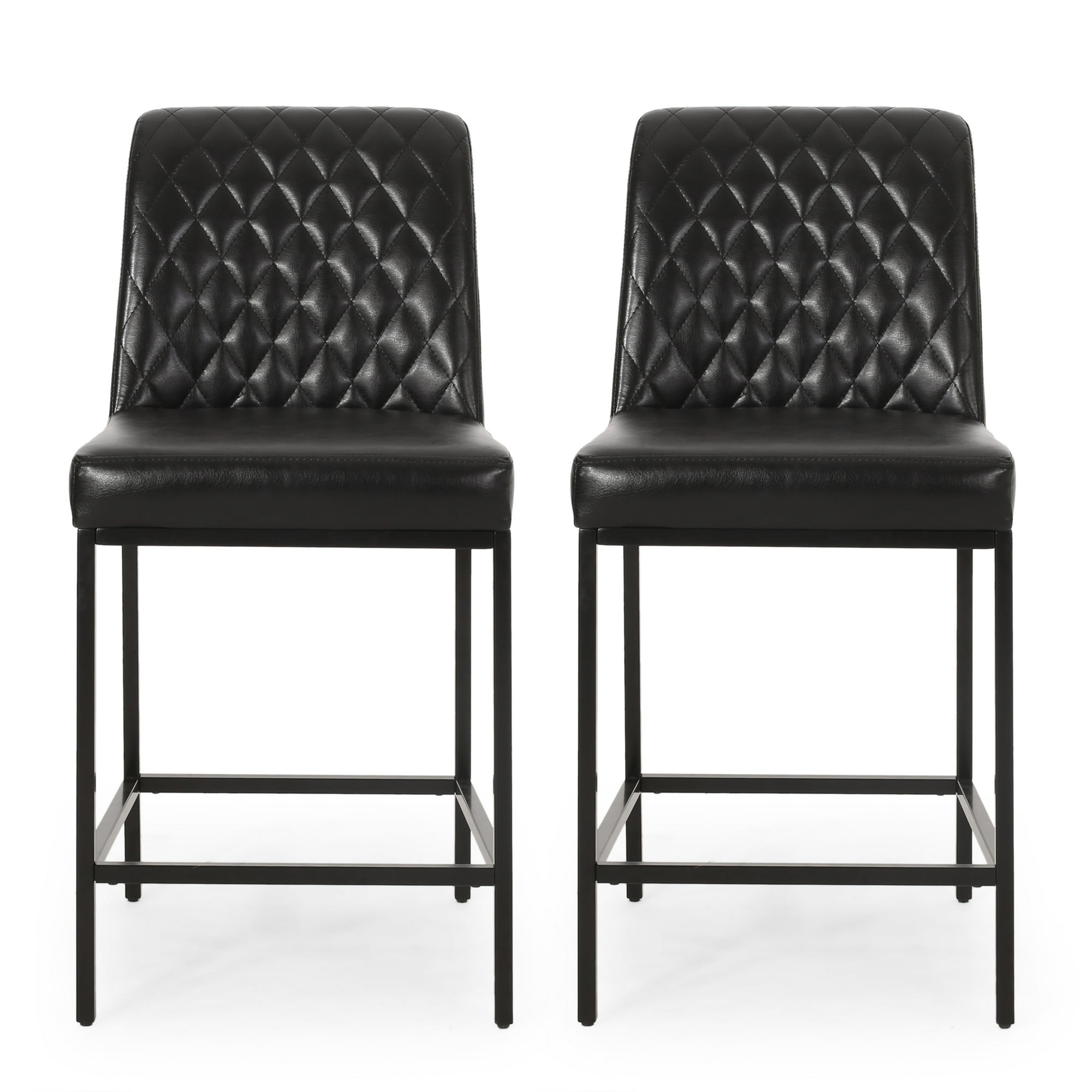 Royard Oaktree Counter Height Bar Stools Set of 2 PU Leather Upholstered Counter Stool with Tufted Back Modern Barstools with Metal Legs and