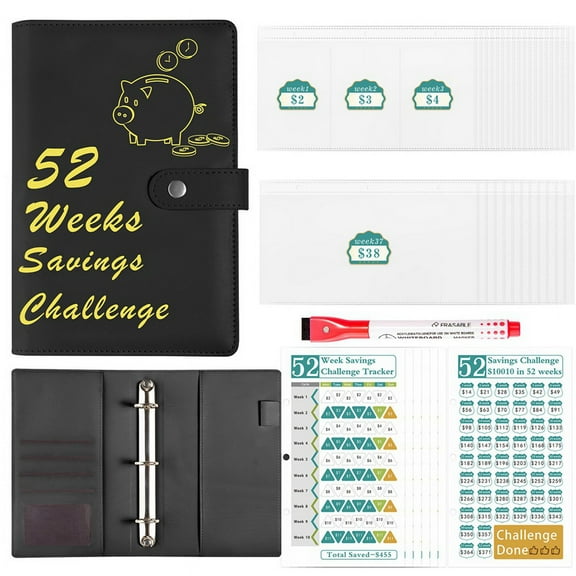 52 Week Money Saving Challenge Binder with Savings Challenges Book Cash Envelopes for Budget Planner Financial Black