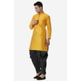 thumbnail image 3 of Royal Kurta Elegant Mustard Jacquard Silk Printed Long Kurta and Black Salwar for Men, 3 of 7
