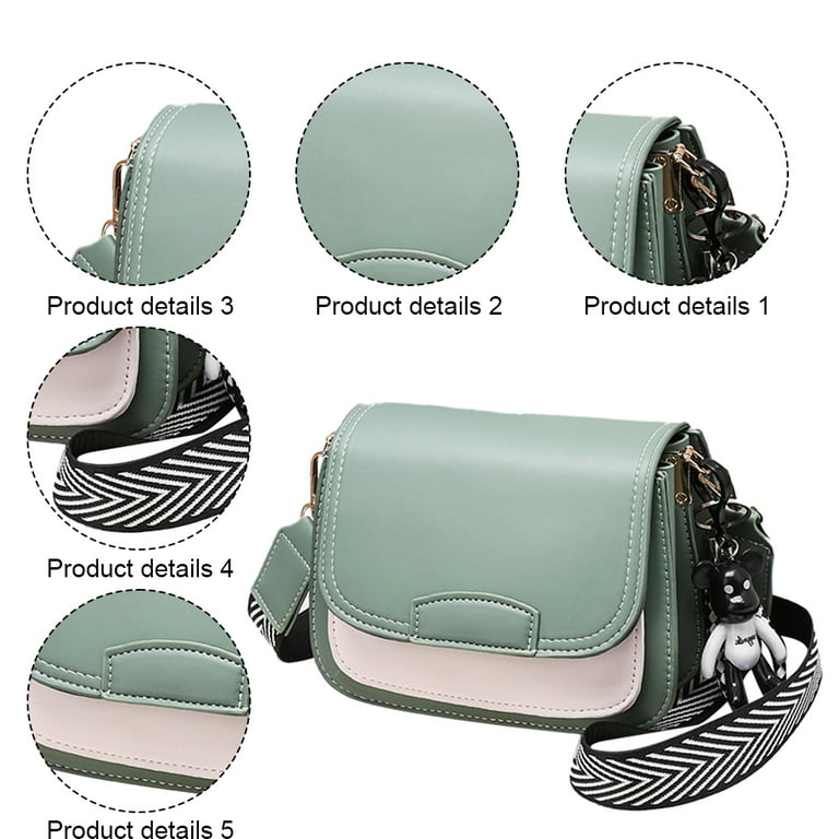 Crossbody Bag for Women Genuine Leather Wide Strap Shoulder Bag Purse  Trendy Design Crossbody Purse Top Zip,Mint Green，G141033