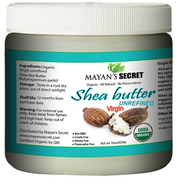Mayan's Secret Organic Unrefined Shea Raw Butter Amazing for Skin Elasticity, Stretch Marks, USDA Certified - 16oz