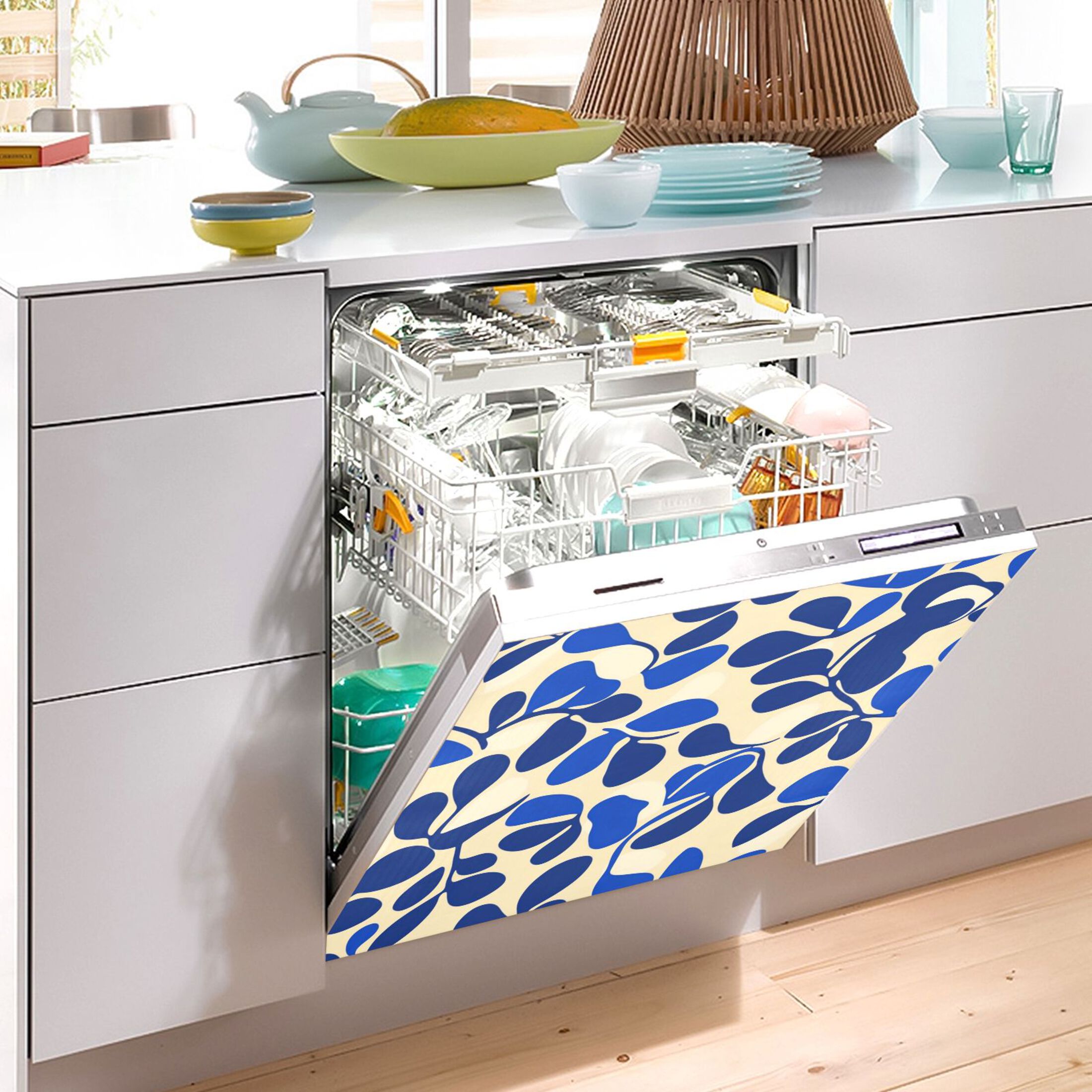 Dishwasher Magnetic Sticker 23x26 Inch Refrigerator Magnetic Sticker Washing Machine Magnetic Sticker Kitchen Panel Magnetic Sticker Home Decor Pretty Blue Pattern