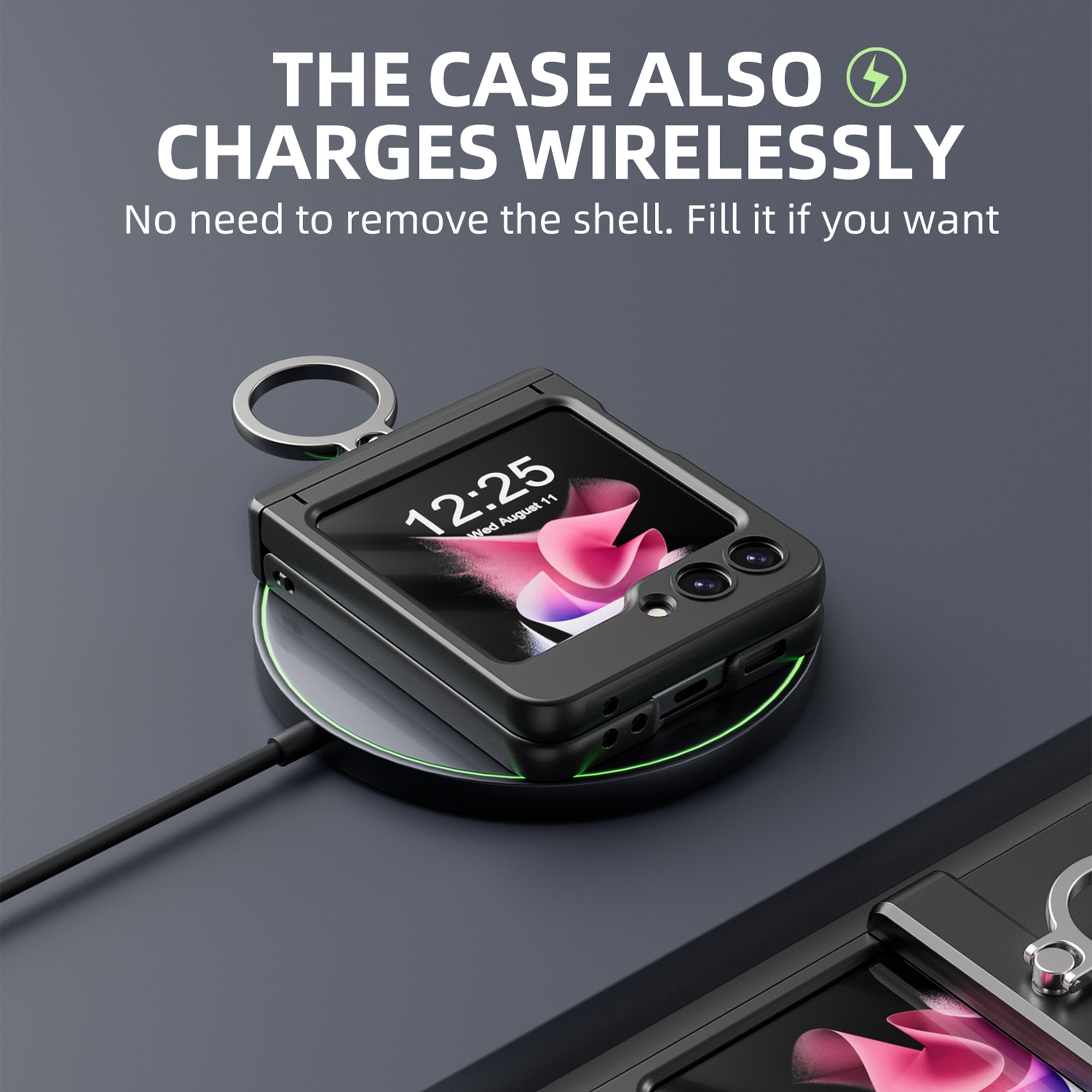 Allytech Galaxy Z Flip5 Case with Screen Protector, Z Flip5 Cover with Ring Holder Stand, Hybrid Military Grade Protection Shockproof Phone Case for Samsung Galaxy Z Flip 5 5G - Black